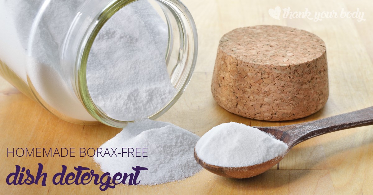 This all natural, homemade borax free dishwasher detergent is a great way to keep your dishes clean and non-toxic.