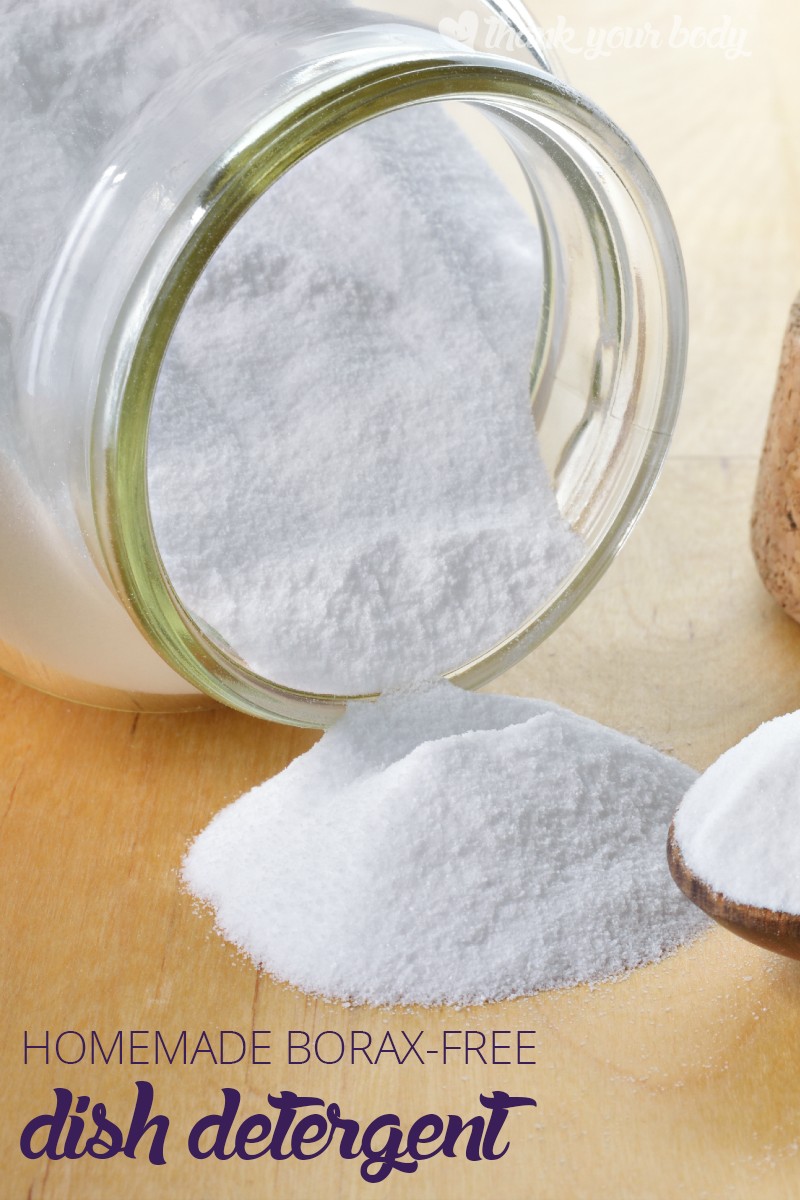 This all natural, homemade borax free dishwasher detergent is a great way to keep your dishes clean and non-toxic.