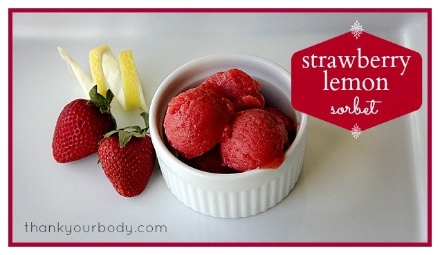 Honey sweetened strawberry lemon sorbet - oh yeah!