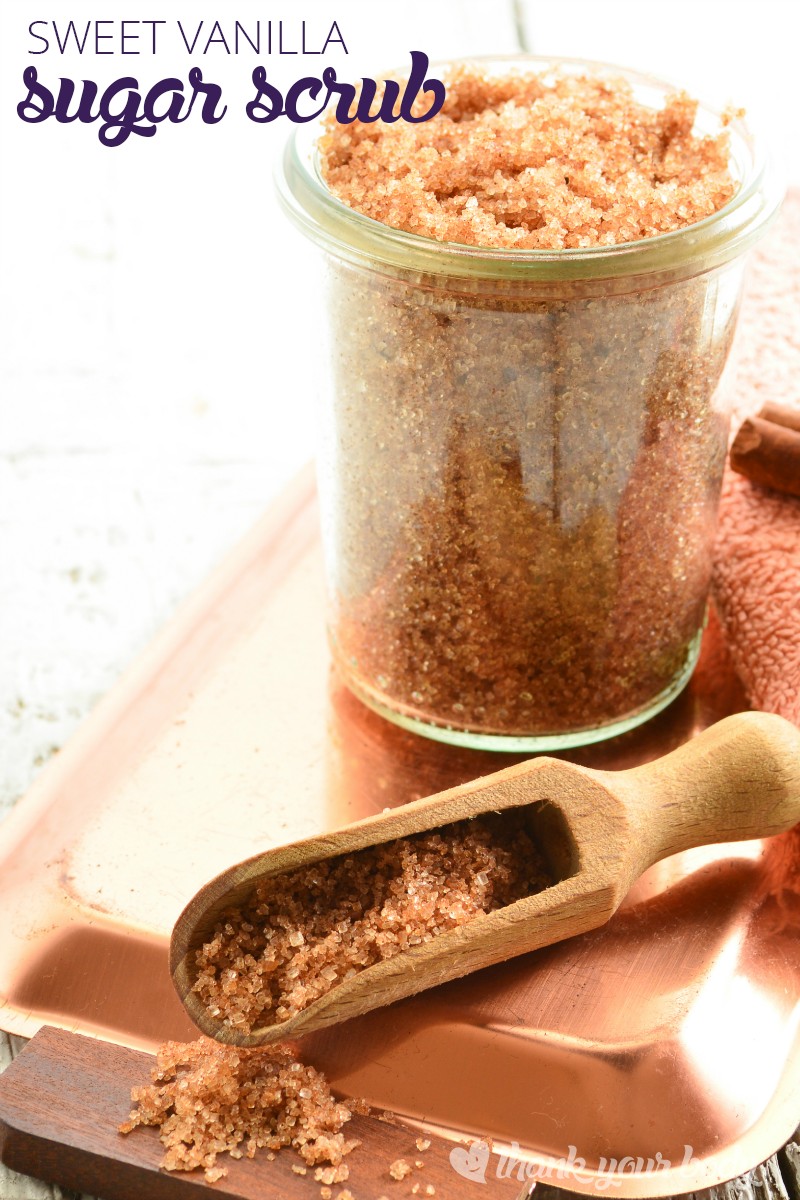 This homemade sweet vanilla sugar scrub is so simple to make and so luxurious. You're skin will feel awesome.