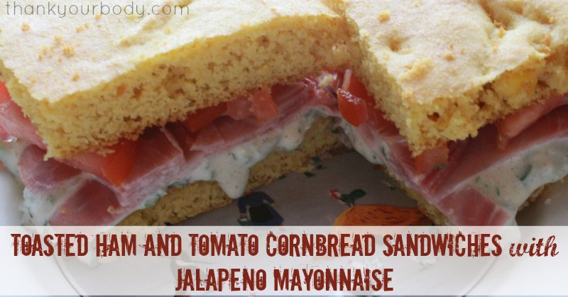 From the recipe book Cooking for Isaiah, these toasted ham and tomato cornbread sandwiches are gluten and dairy free, and the jalapeno mayonnaise adds a savory zip!