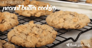 3 ingredient peanut butter cookies! As tasty as they are easy, and naturally grain and gluten free. So healthy, you won't feel bad about having seconds. You can even make them Paleo.