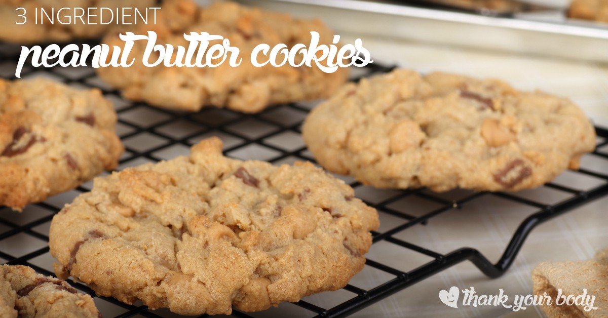 3 ingredient peanut butter cookies! As tasty as they are easy, and naturally grain and gluten free. So healthy, you won't feel bad about having seconds. You can even make them Paleo.