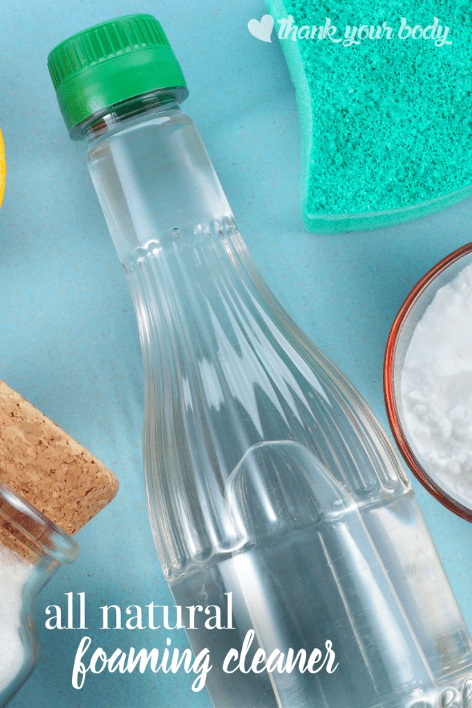 Make an all natural foaming cleaner using non-toxic baking soda, dish soap, essential oil and vinegar. Gets the job done with no chemicals, and it's easy!