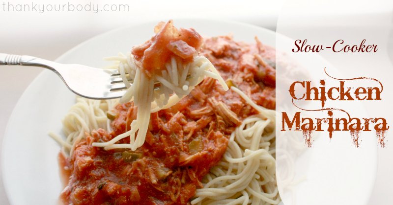 Chunks of organic chicken, zucchini, and rich tomato simmer all day in your slow cooker, ready for a delicious dinner when you get home!