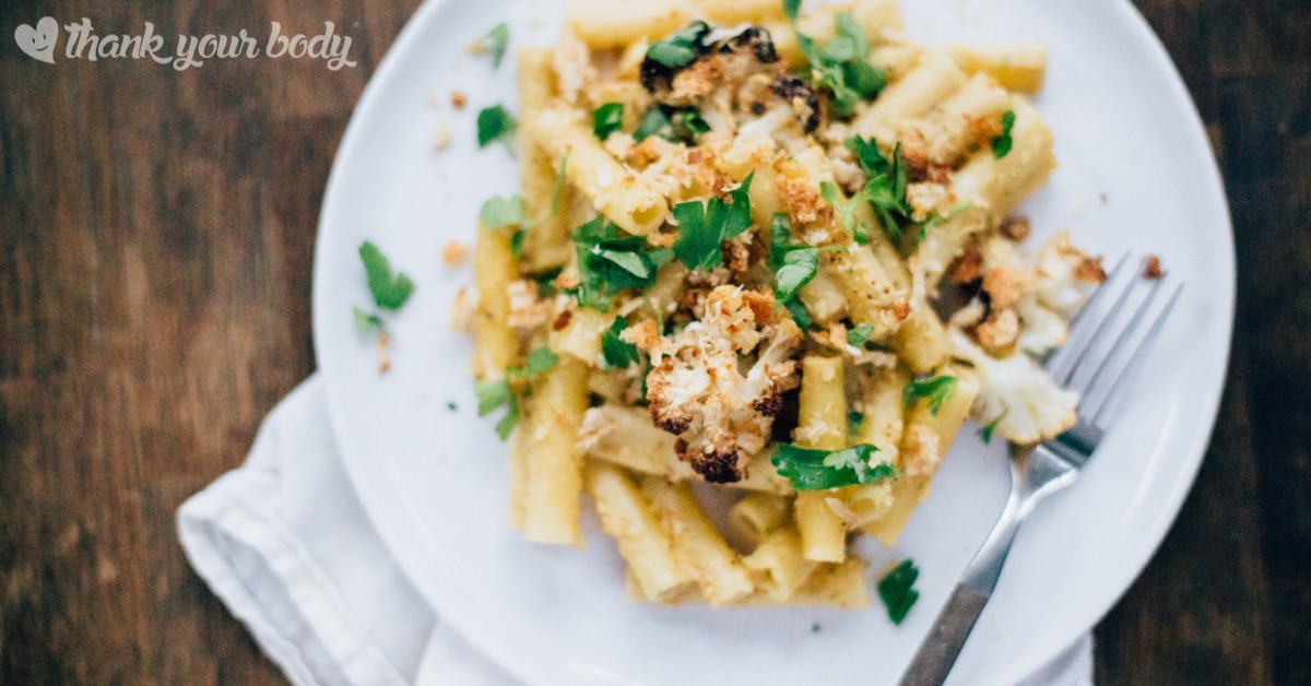 Creamy cauliflower mac and cheese gets its smooth texture and rich flavor from a whole head of cauliflower, rather than fat or flour. So cheesy and good!