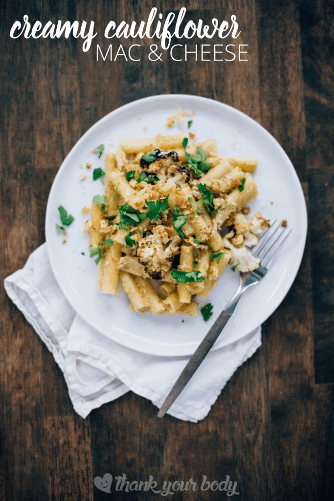 Creamy cauliflower mac and cheese gets its smooth texture and rich flavor from a whole head of cauliflower, rather than fat or flour. So cheesy and good!