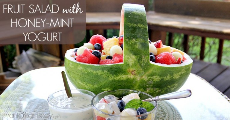 Try this luscious fruit salad drizzled with refreshing honey-mint yogurt! Make it fancy in a watermelon basket.
