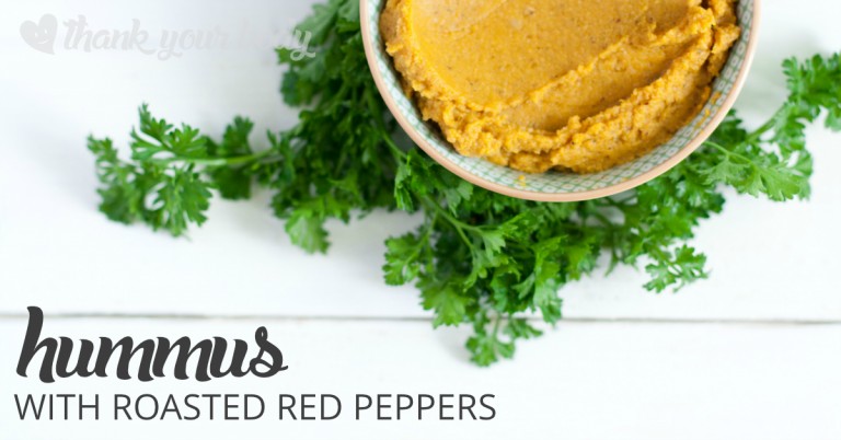 Tasty hummus with Greek olives and roasted red peppers is easy to make, and full of fiber, protein and iron. A delicious powerhouse of nutrients on a chip!