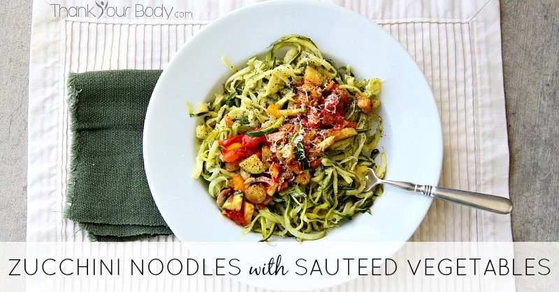 Zucchini noodles are healthy and delicious! Try them with tender sauteed vegetables and Asiago cheese. Yum!