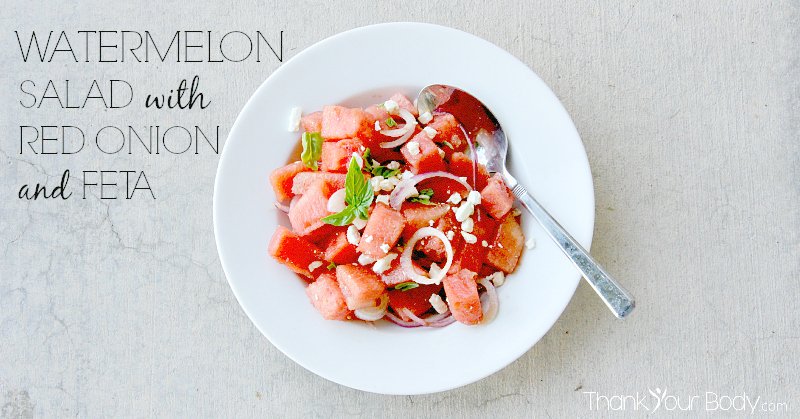 Fresh watermelon, red onion, basil and feta...a sweet-savory combination that makes a wonderful side salad!