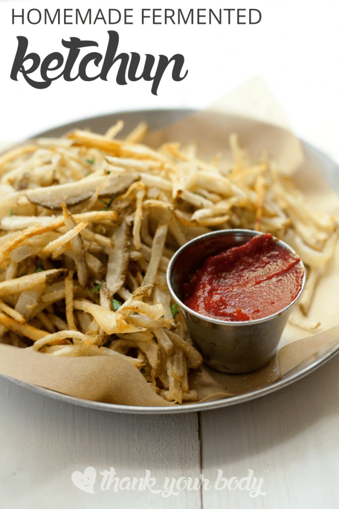 Love ketchup, but not corn syrup? Homemade fermented ketchup is a delicious source of probiotics, lycopene, vitamin C and iron. An easy to make kid pleaser!