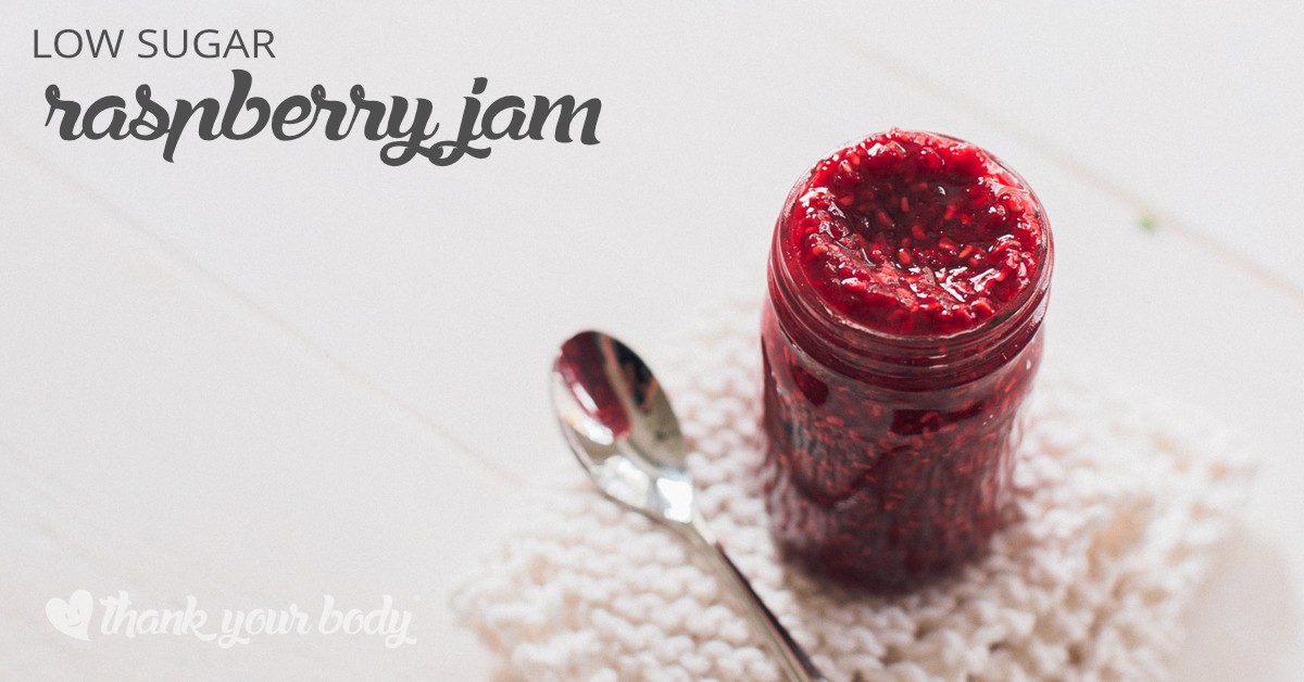 Make your own low sugar raspberry jam! Recipe includes instructions for non GMO pectin, homemade pectin, or no pectin. You'll never go back to store bought!