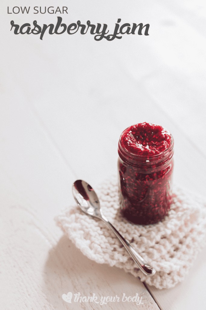 Make your own low sugar raspberry jam! Recipe includes instructions for non GMO pectin, homemade pectin, or no pectin. You'll never go back to store bought!