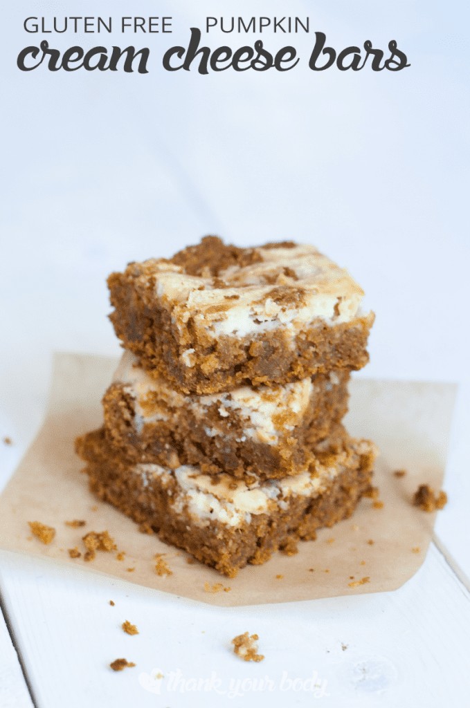 Delicious gluten free pumpkin cream cheese bars are a cross between a bar cookie and a cheesecake. Creamy, rich, decadent but full of vitamins and minerals!
