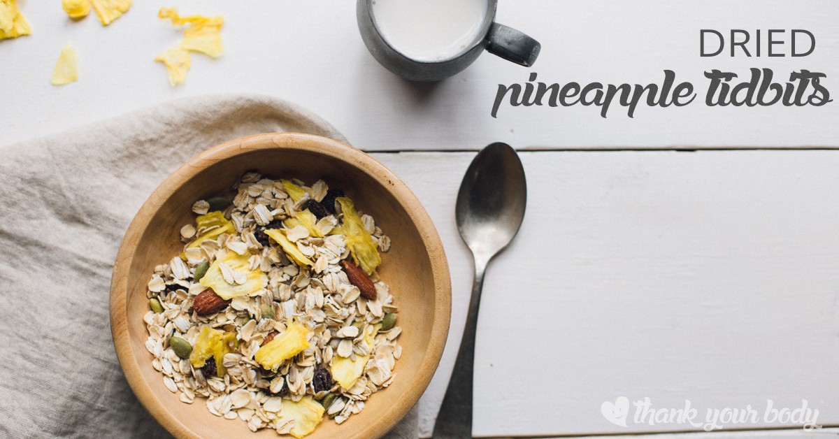 Dried pineapple tidbits are a healthy, sweet and satisfying snack. It's easy to prepare these from fresh organic pineapple, in the oven or dehydrator.