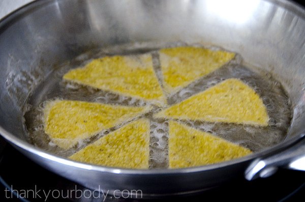 Homemade sprouted tortilla chips fried in healthy coconut oil