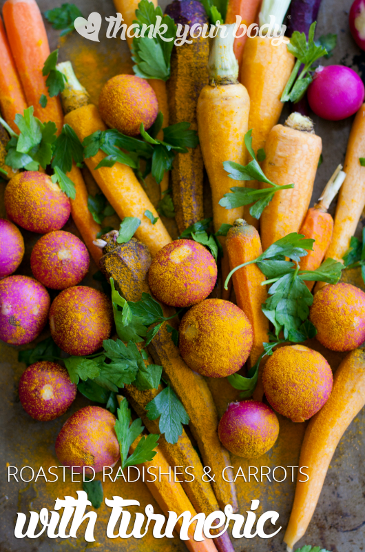 Roasted Radishes and Carrots with Turmeric